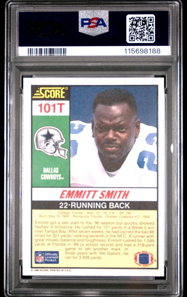 1990 Puntuación suplementaria #101T Emmitt Smith RC Cowboys Hof PSA 8 🔥🔥 Foto 2 de 2