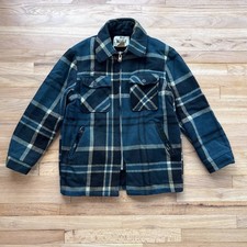 Vintage Woolrich Plaid Wool Jacket M Sherpa Lined Green Black 70s USA Damaged