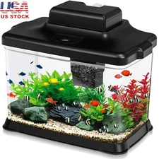 1.6G Mini Aquarium Kit Ultra Clear W/ LED Lighting Quadruple Filtration System
