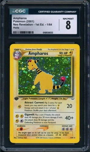 CGC 8 Ampharos Neo Revelation 1st Edition 1/64 Holo SWIRL Rare Pokemon Card