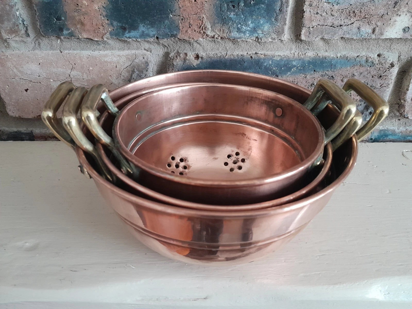 Vintage French Petite Set Of 3x Copper Brass Nesting Colanders Farmhouse Kitchen
Opens in a new wind
