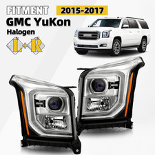 Halogen Headlights DRL Projector For 2015-2017 GMC YuKon Chrome Left+Right