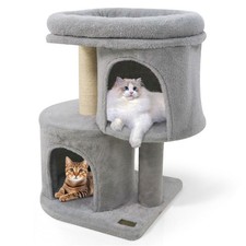 26" Compact Cat Tree with 2 Condos  Sisal Scratching Posts, Anti-Tip Cat Tower