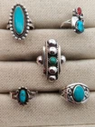 Lot of 5 Vintage Sterling Silver Native American Navajo Turquoise Rings