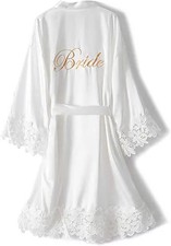 Women's Bridal Robe Satin Lace Knee Length Wedding Bridesmaid Dressing Gown