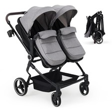 Lightweight Double Stroller Side by Side Foldable Compact Twin Travel Stroller