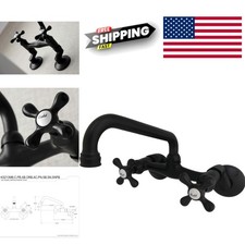Double Handle Wall Mount Faucet Matte Black for Kitchen with Mounting Hardware