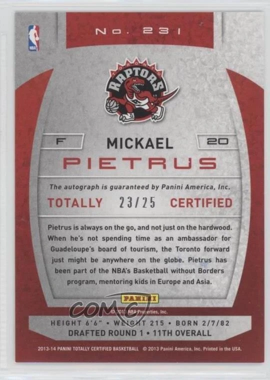 2013-14 Totally Certified Signatures Totally Gold /25 Mickael Pietrus #231 Auto - Image 2 of 2