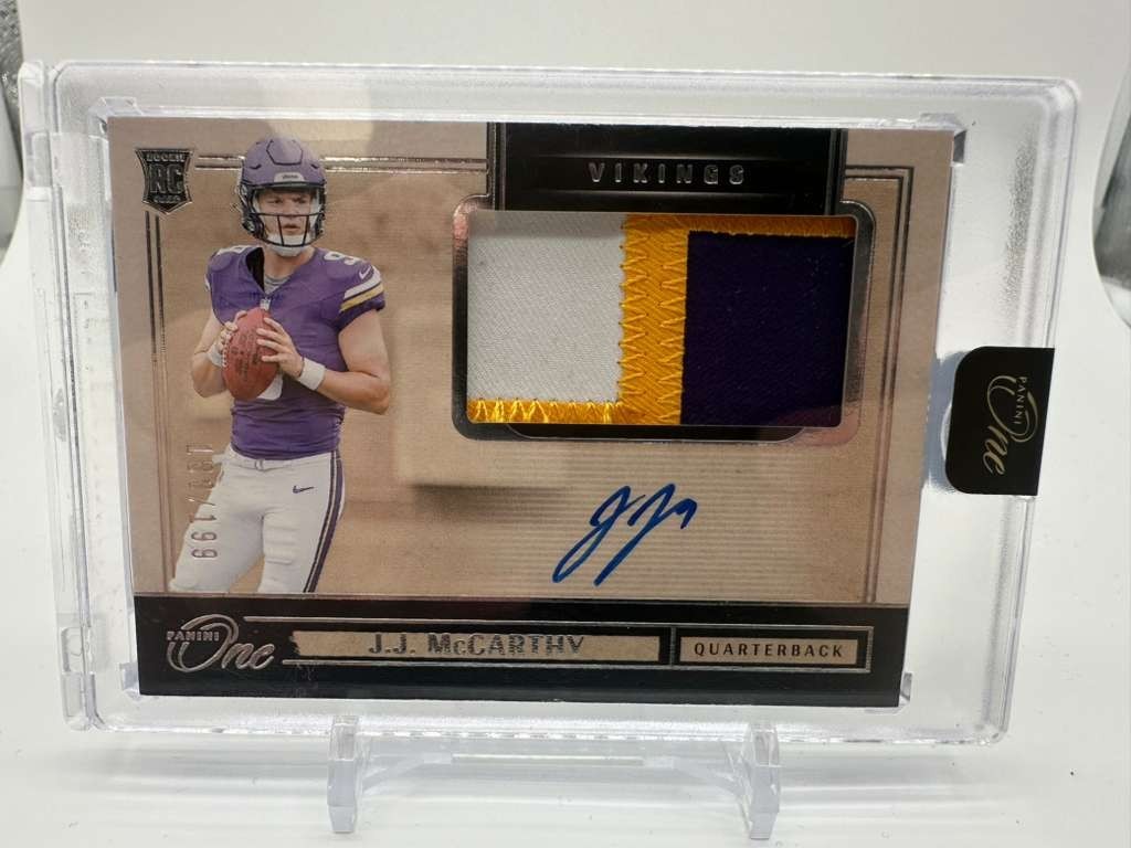 2024 Panini One JJ McCarthy Rookie Patch Auto RC Rookie #188/199 Vikings