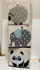 3 Sprouts Animal Fabric Foldable Storage Cubes Set of 3 panda sheep elephant