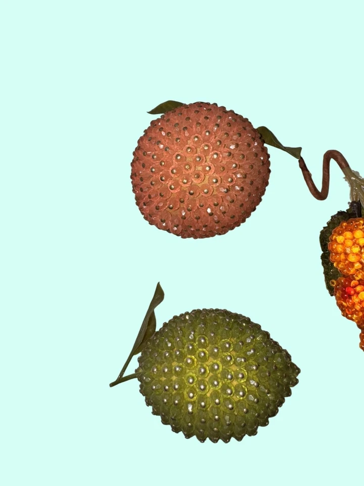 Raro Vintage Push Pin Frisado Decorativo Fruta Lichia Pêssego Limão Conjunto Cluster sequ - Imagem 4 de 4