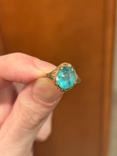 VINTAGE - 10K Gold - Paraiba-Blue Apatite - Victorian Ring - Size 6 - RARE