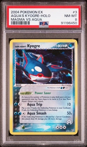 2004 POKEMON EX TEAM MAGMA VS TEAM AQUA #3 TEAM AQUA'S KYOGRE-HOLO 3/95 PSA 8