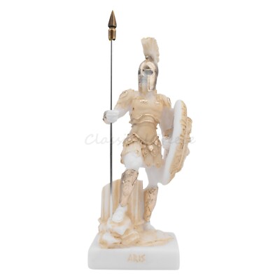 Statue Ancient Greek God Ares White Alabaster 6.8'' -17.2cm Cast Marble Mythology