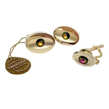 Sarah Coventry Cufflink Set Tie-tac AB Crystal Rhinestones Unisex  Vtg Jewelry