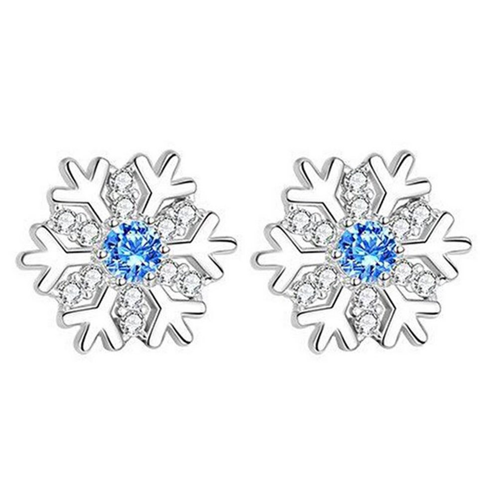 Christmas Crystal Snowflake Stud Earrings 925 Sterling Silver Womens