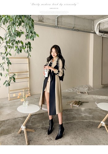 Ladies Cream Black Luxury Classic Street Trench Long Esme Jacket Coat 8 10 - Picture 9 of 17