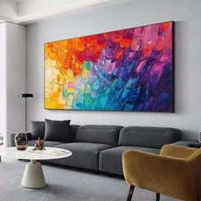 Hand painted Oil Painting Abstract Geometric Color Blue Yellow Canvas Painting