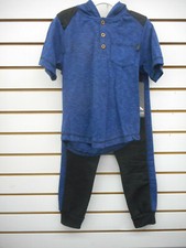 Boys American Hawk Black  Royal Hooded Shirt/ Jogging Pants 2PC. Set Sizes: 4-7