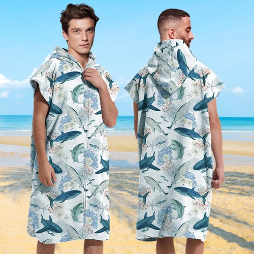 Poncho Changing Robe with Zipper Hooded Towel Poncho Robe Highly Absorbent {&} - Picture 32 of 32
