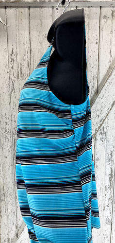 LL Bean 16 Reg Lightly Padded Wireless Tankini Swimsuit Top Blue Black White - Picture 3 of 6