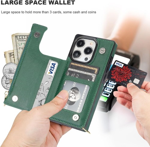 Crossbody Wallet Case for iPhone 15 Pro with RFID Blocking Card Slot GREEN - 第 3/8 張圖片