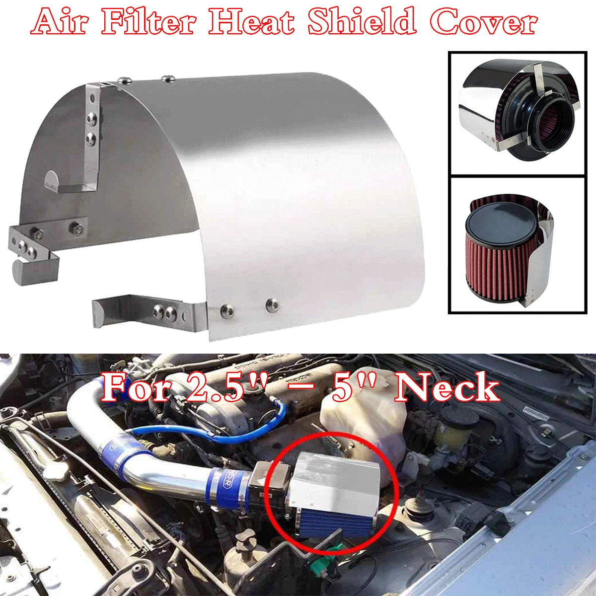 2.5'' - 5 Cone Cold Air Intake Filter Stainless Steel Heat Shield Cover  Kit | eBay