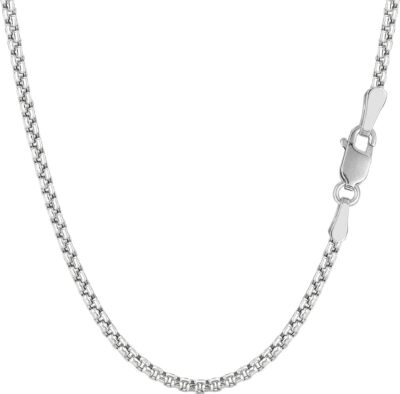 Decomerika 14K White Gold Square Mirror Box Chain Necklace 1.0-2.8mm 16-24''