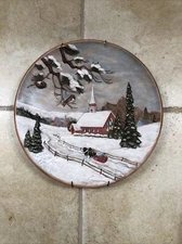 Vintage 1980 Byron Molds 3D Christmas Wall Plate Hand Painted Winter Decor