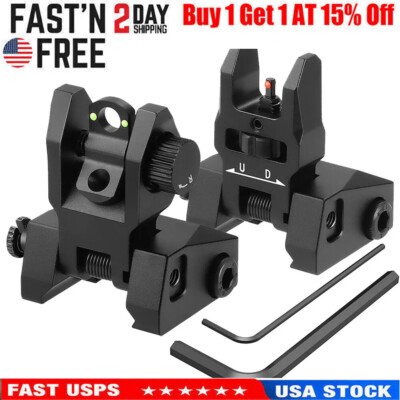 Foldable Iron Sights Flip-up Front and Rear Sight Fiber Optics Dual Aiming Tan
