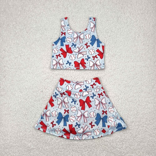 Sister Kids Girls Athletic Clothing 4thof July Bow Baseball Sport Yoga Set - Picture 7 of 8