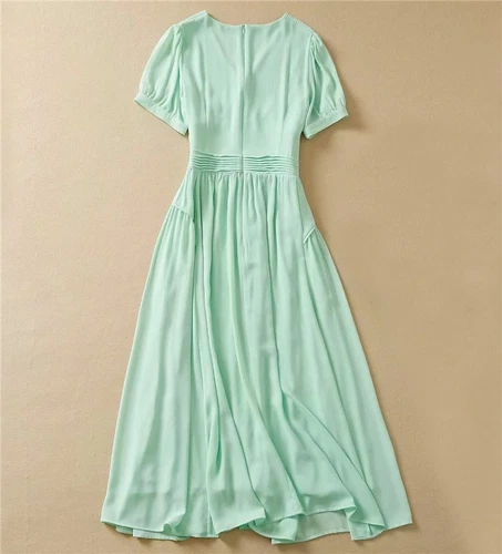 Princess Designer Elegant Casual Party V-Neck Short Sleeve Midi Mint Dress - Picture 15 of 36