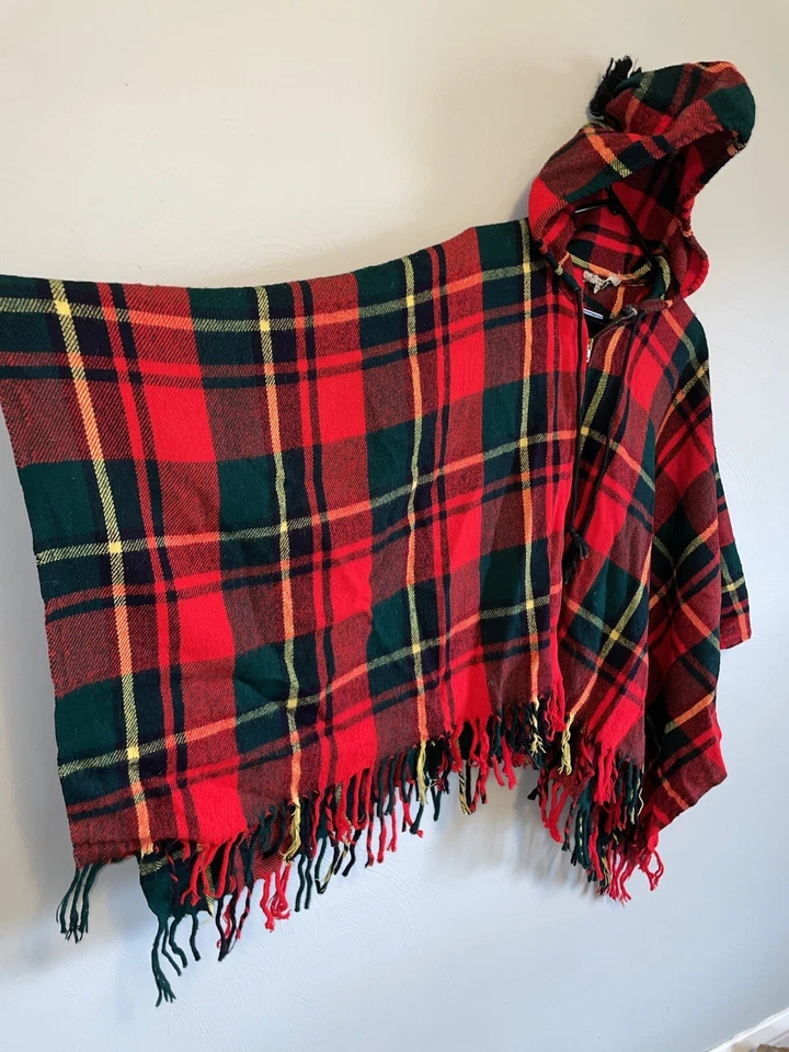Poncho Abrigo Retro Cremallera Capucha Garra Vintage Años 60 70 100% Lana Tartán Cuadros Foto 4 de 4