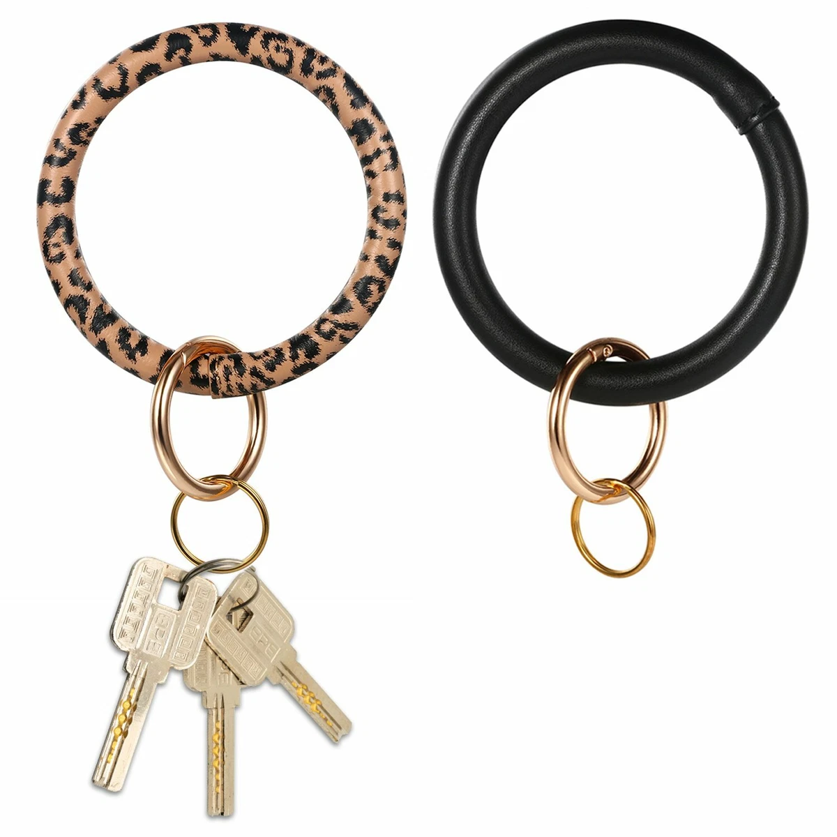 2PCS Large Circle Leather Key Ring Bracelets Wrist Key Chain