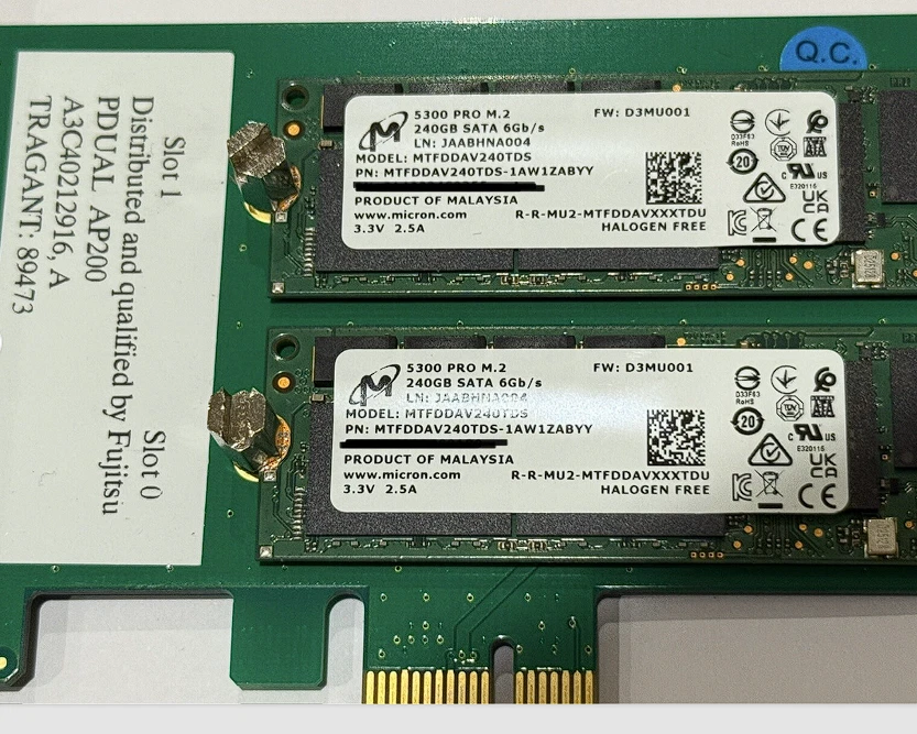 Fujitsu PDUAL AP200 A3C40212916 A + 2x Micron 240GB 5300 Pro M.2 PCIE X1 2X M.2 - Image 2 of 3