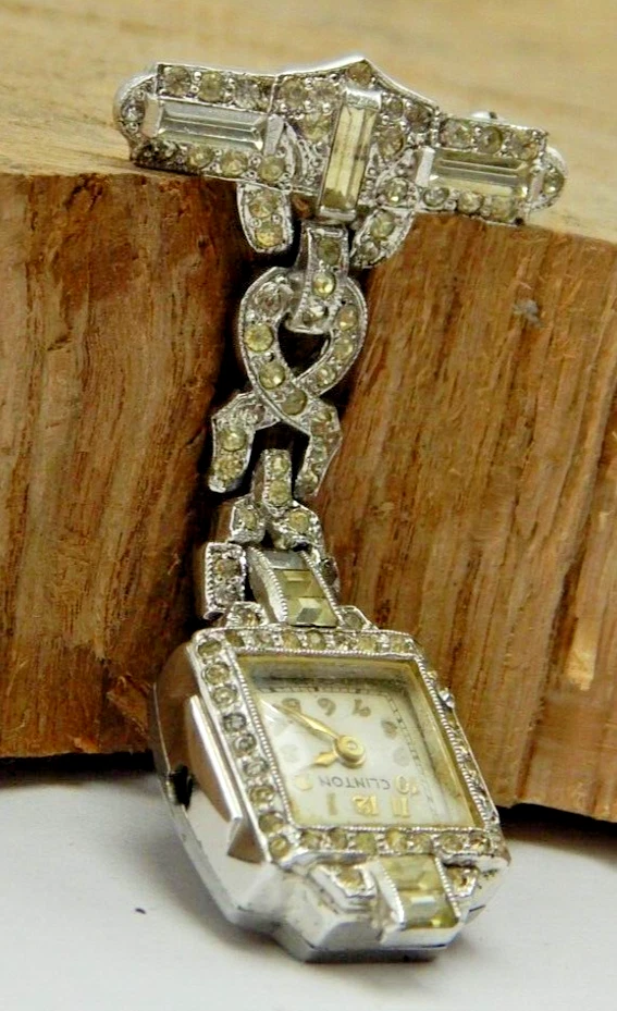 Stunning Vintage Clinton 17j silver tone ladies rhinestone brooch art deco watch - Image 4 of 4