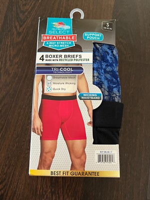 Fruit Of The Loom Mens Boxer Brief Tri-Cool Technology Underwear 4pk (S 28-30)