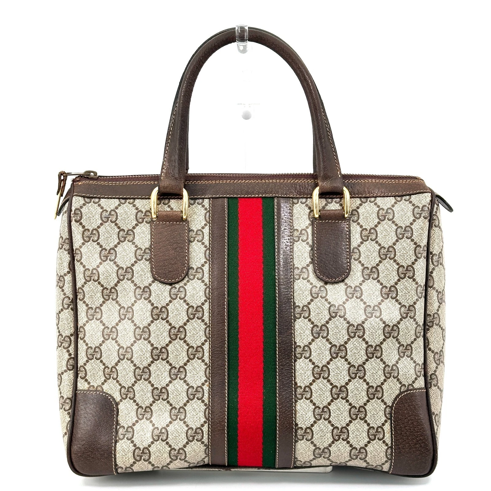 Sac à main GUCCI vintage Boston Bag GG Supreme Web Stripe toile cuir
