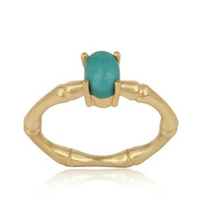 Authentic Turquoise & Gold Plated Bamboo Ring Handmade Birthstone Ethnic Festival Jewelry