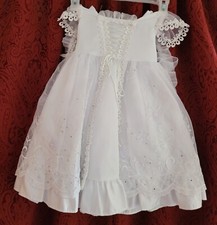 Toddler Girl Baby DRESS White Blessing Christening Sz 2 w/ Detachable Cape Lace