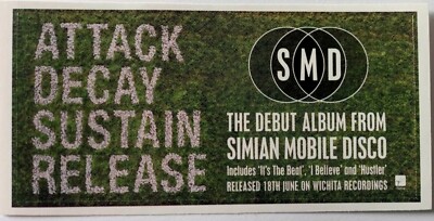 9.5cm x 4.5cm  SIMIAN MOBILE DISCO  Attack Decay Sustain Release   Promo Sticker