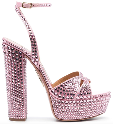 NIB Aquazzura Sinner Crystal Strass Pink Satin Platform Sandals