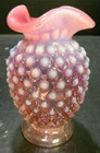 Vintage Miniature Fenton Opalescent Cranberry Glass Hobnail Vase 3.88" Excellent