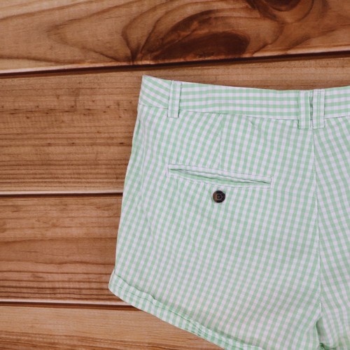 LOGG by H&M Shorts Womens 10 Green White Checks Chinos Cuffed Pockets Low Rise - Picture 3 of 7