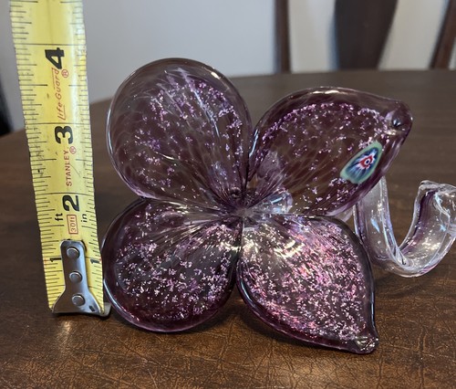Murano Style Hand Blown Art Glass Flower - 4 Petal, Swirl Stem Purple - Picture 6 of 9