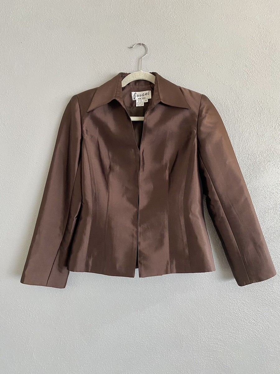 Vintage Jovani Wool Silk Jacket Size 6 Small Brown Formal Long