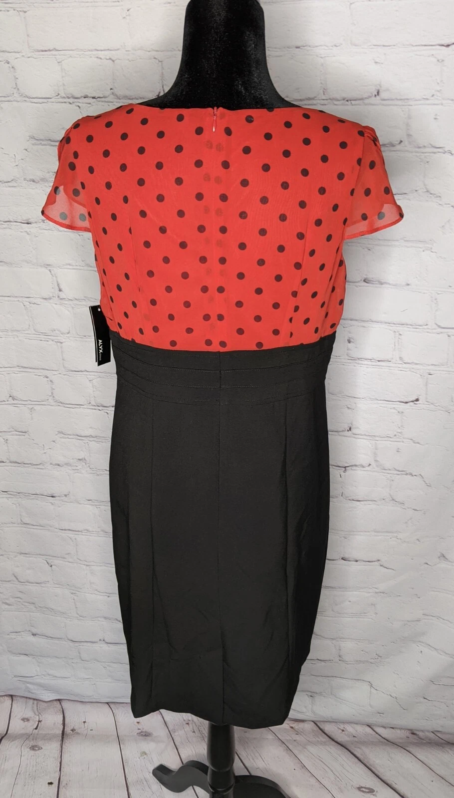 Abito donna Alyx Impero vita rosso nero a pois svasato manica corta tg 12