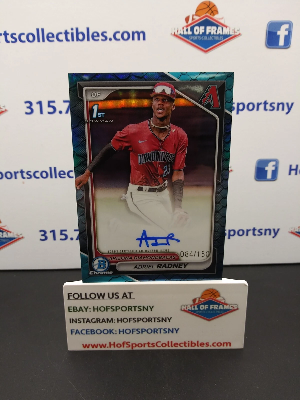 2024 BOWMAN CHROME ADRIEL RADNEY 1ST BLUE SNAKESKIN REFRACTOR AUTO 84/150 CPA-AR