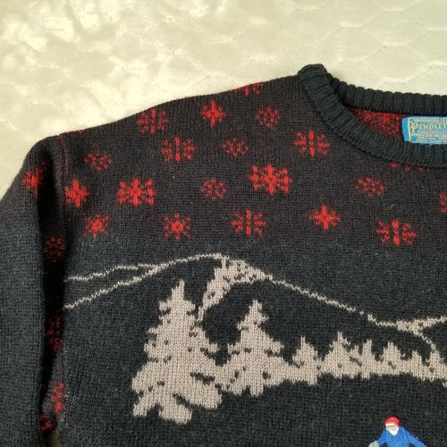 VTG Pendleton Sweater 100% Pure Virgin Wool Skiers Trees Mountains Sz Lg - Picture 5 of 14