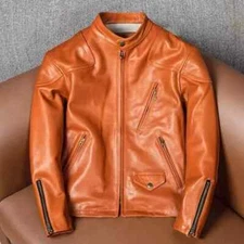 Leather Jacket for Men Biker Genuine Motorcycle Cafe Racer Men's Leather Jacket